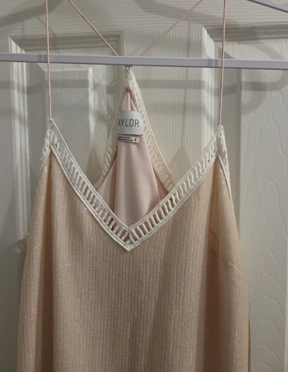 Saylor Cream-Beige Crochet Trim Slip Dress